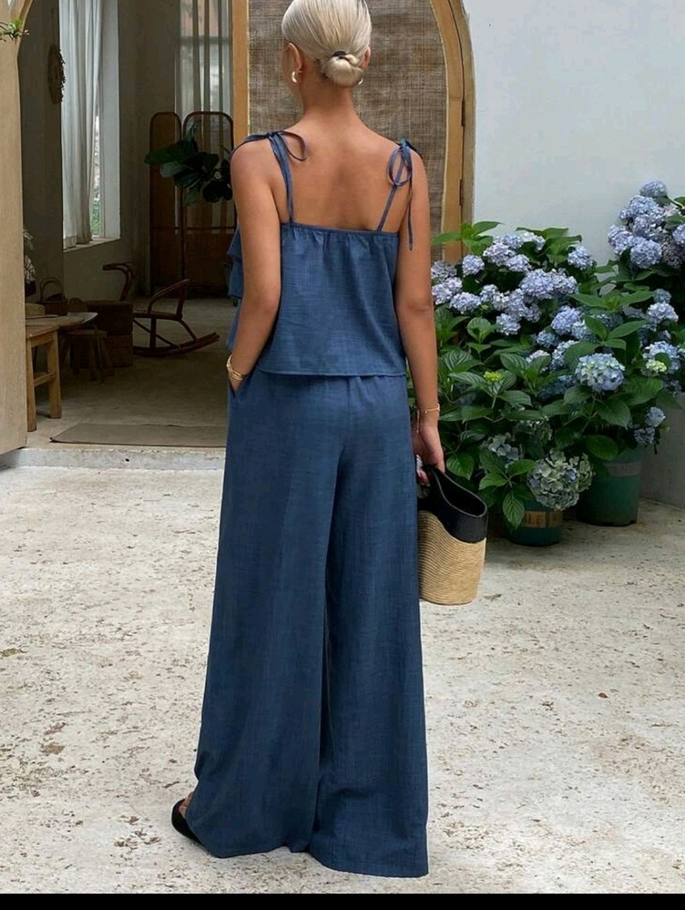 Sleeveless Ruffle Wide-Leg Jumpsuit in Denim Blue - Picture 3 of 6